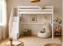 Lit mezzanine blanc avec rangements dans chambre enfant