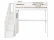 Vue de face du lit mezzanine blanc avec rangements