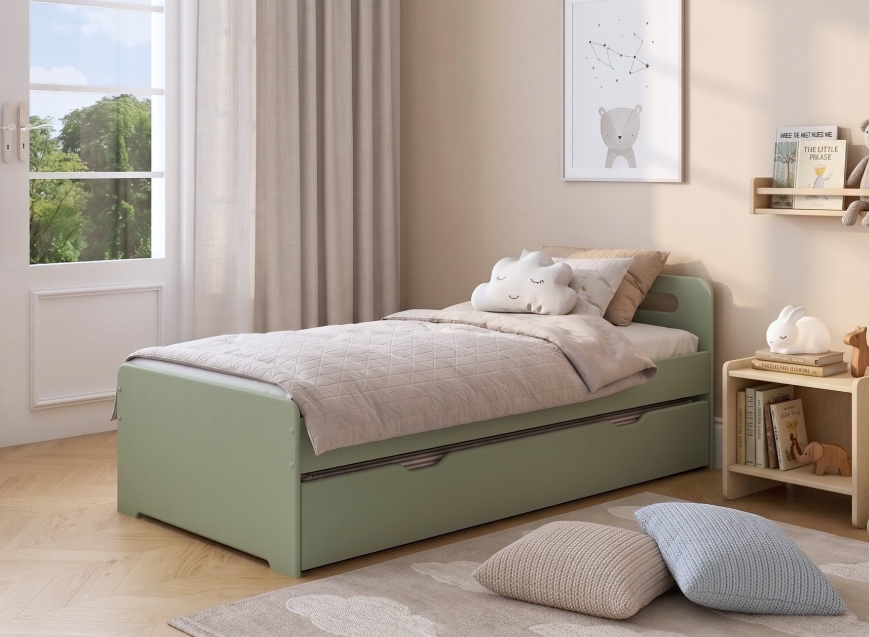 Lit gigogne 90x190 LEVIS - Vert 1