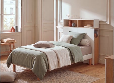 PRADO 90 cm headboard with raised unit - White/Oak