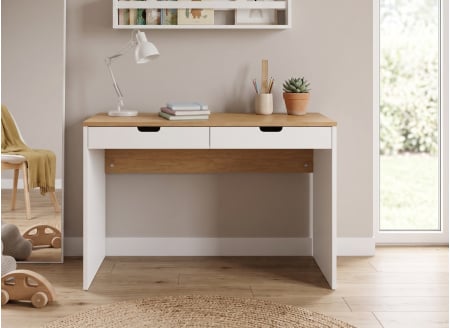 Bureau 2 tiroirs ALBI - Blanc/Chêne 2