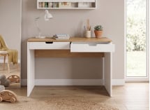 Bureau 2 tiroirs ALBI - Blanc/Chêne 3