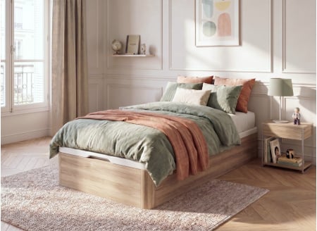 Lit coffre 90x200 en bois BASTIA - Chêne Naturel 1