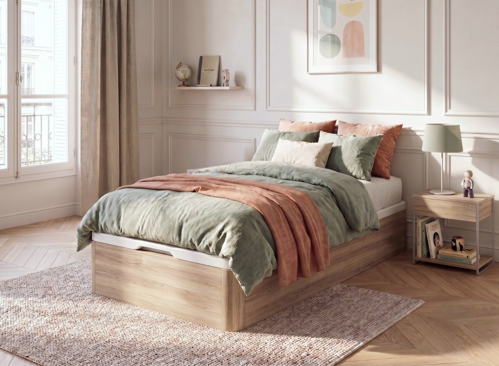 Lit coffre 90x200 en bois BASTIA - Chêne Naturel 1