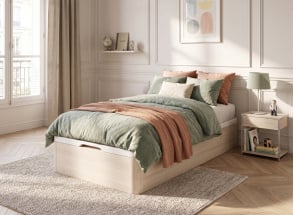 Lit coffre 90x200 en bois BASTIA - Chêne Blanchi