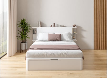 Storage bed 160x200 with headboard BASTIA - White