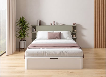 Lit coffre 160x200 avec tête de lit BASTIA - Blanc/Vert Cèdre 2