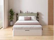 Lit coffre 160x200 avec tête de lit BASTIA - Blanc/Vert Cèdre 2