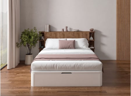 Storage bed 160x200 with headboard BASTIA - White/Walnut