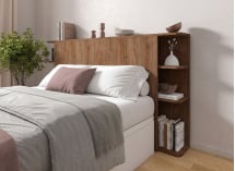 Lit coffre 160x200 avec tête de lit BASTIA - Blanc/Noyer 3