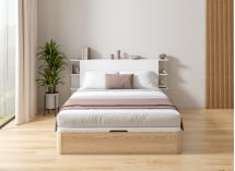 Lit coffre 160x200 en bois massif avec tête de lit HOYA - Pin/Blanc 2