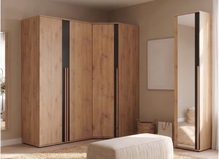 Dressing d'angle 4 portes avec miroir 200x150 cm PAVEL - 1