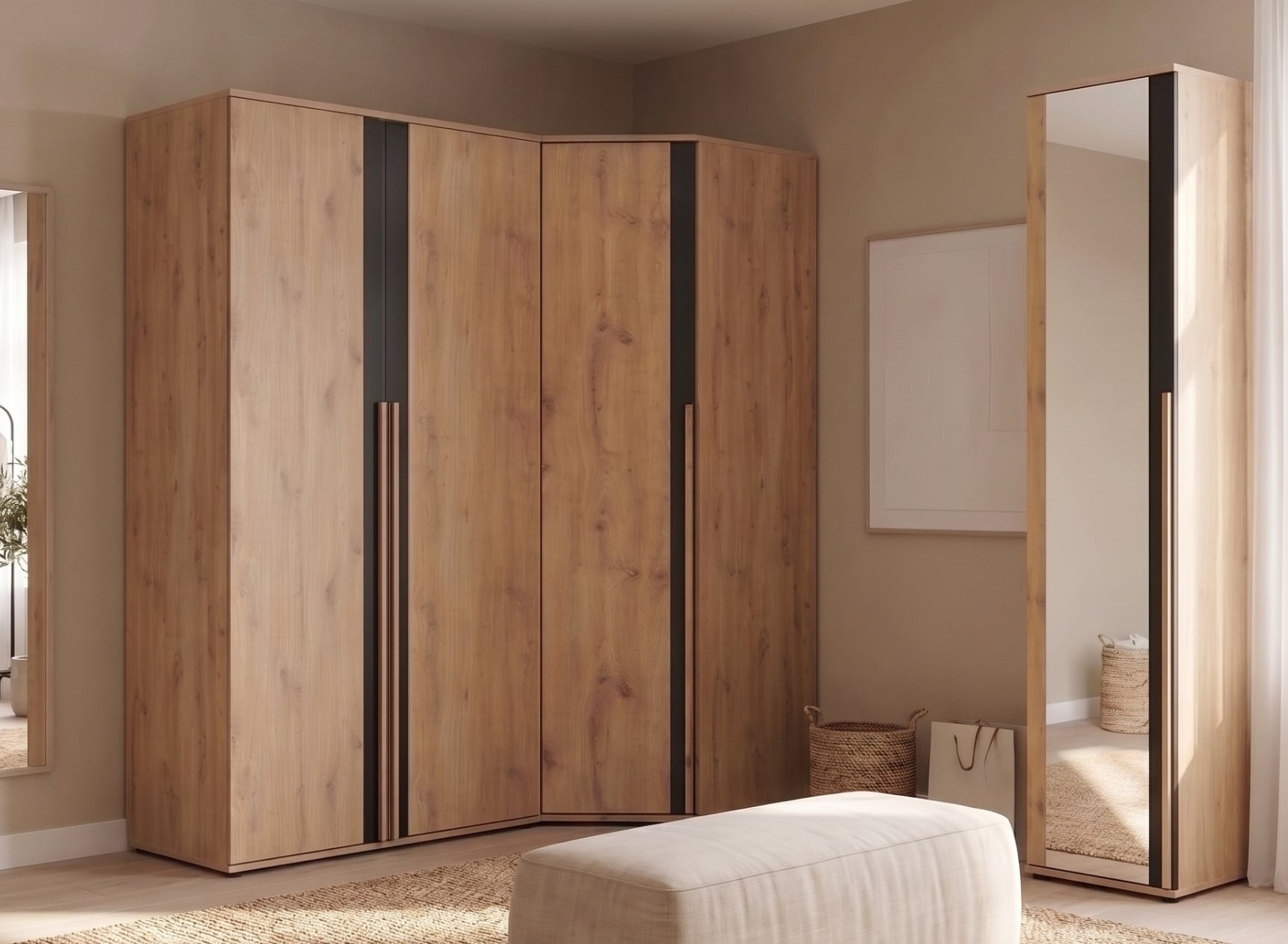 Dressing d'angle 4 portes avec miroir 200x150 cm PAVEL - 1