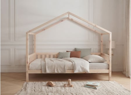 Letto a casetta bambino 90x200 in pino massello THEO - Legno