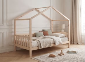 Letto a casetta bambino 90x200 in pino massello THEO - Legno