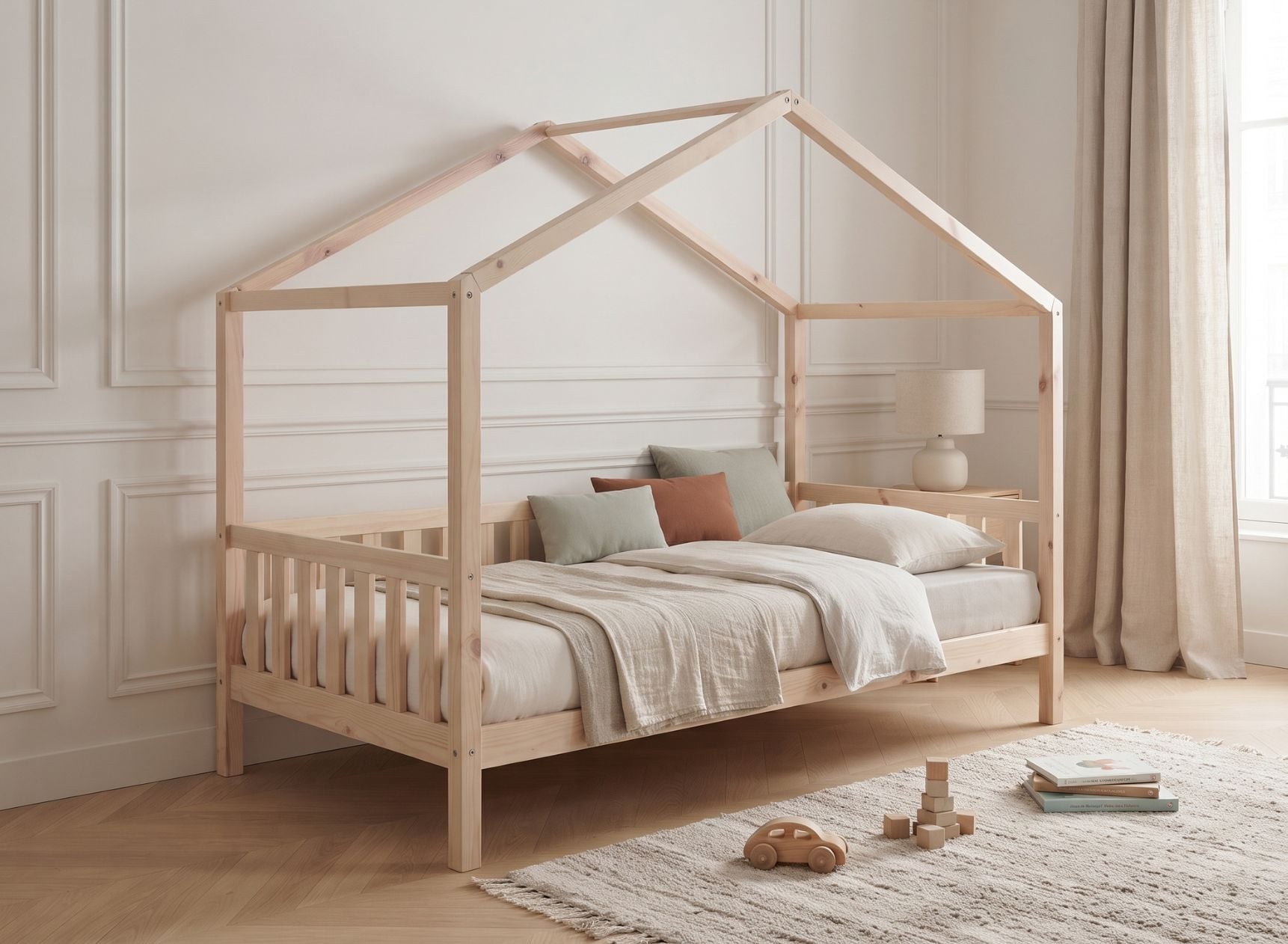 Lit cabane enfant 90x200 pin massif THEO Bois - 1