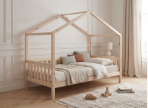 Lit cabane enfant 90x200 pin massif THEO Bois - 1