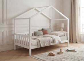 Letto a casetta bambino 90x200 in pino massello THEO - Bianco
