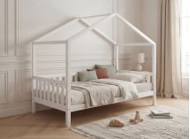Lit cabane enfant 90x200 pin massif THEO Blanc - 1