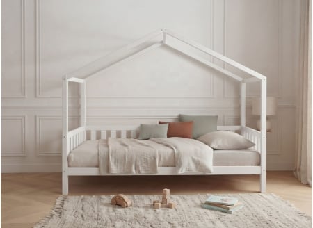 Letto a casetta bambino 90x200 in pino massello THEO - Bianco
