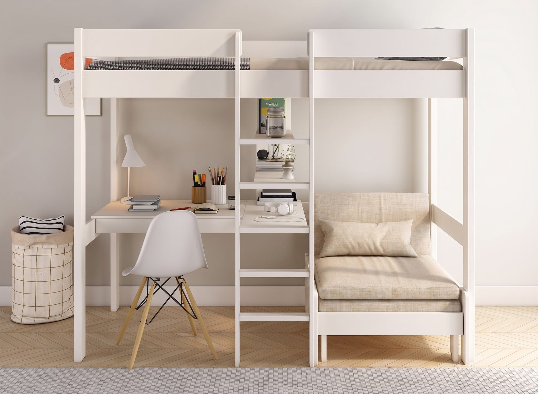 Lit mezzanine avec bureau et fauteuil convertible CALVI - 1
