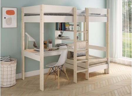 Lit mezzanine avec bureau 90x200 et fauteuil convertible CALVI - 1