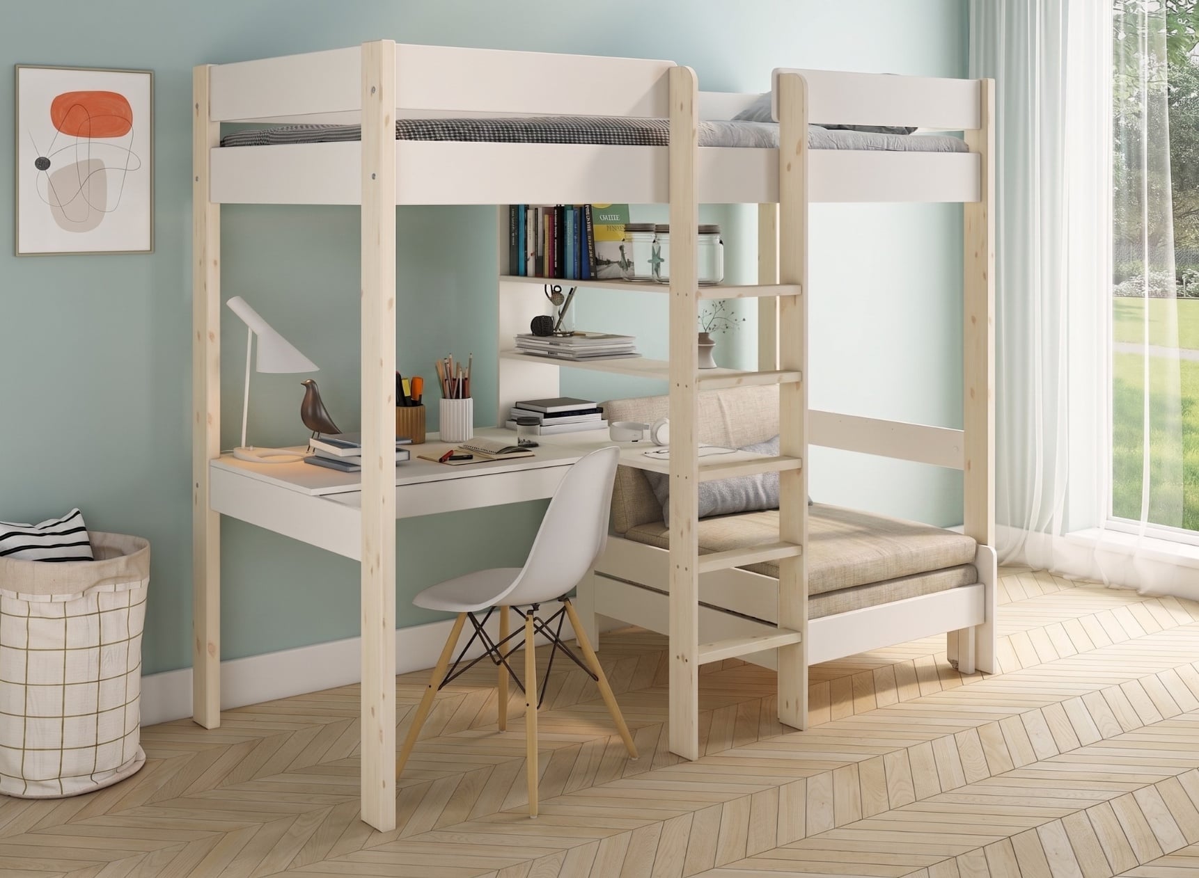 Lit mezzanine avec bureau 90x200 et fauteuil convertible CALVI - 1