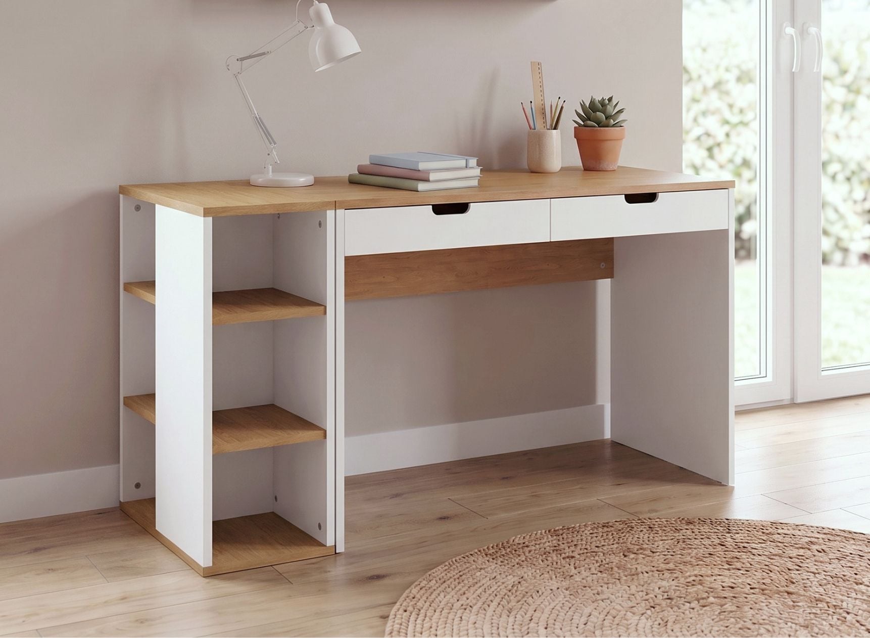 Bureau 2 tiroirs avec rangement ALBI - 1
