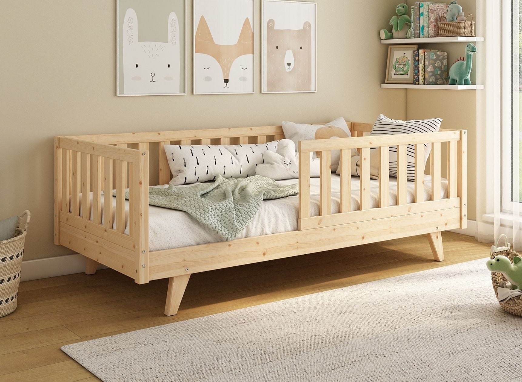 Lit enfant avec barrière amovible 90x190 en pin massif UGO - Pin 1