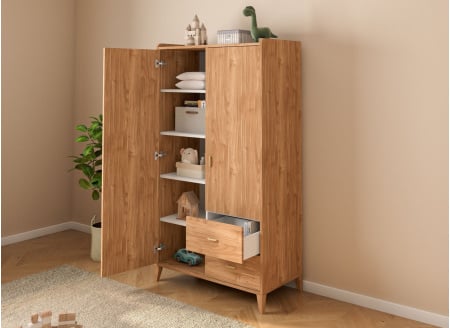 Armoire 2 portes 2 tiroirs ANTON - Bois 2