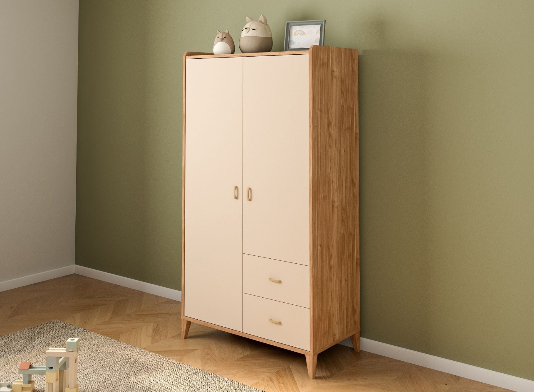 Armoire 2 portes 2 tiroirs ANTON - Bois/Sable 1