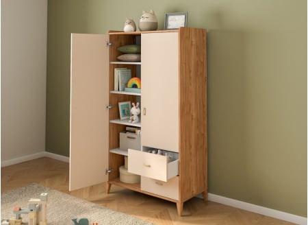 Armoire 2 portes 2 tiroirs ANTON - Bois/Sable 2