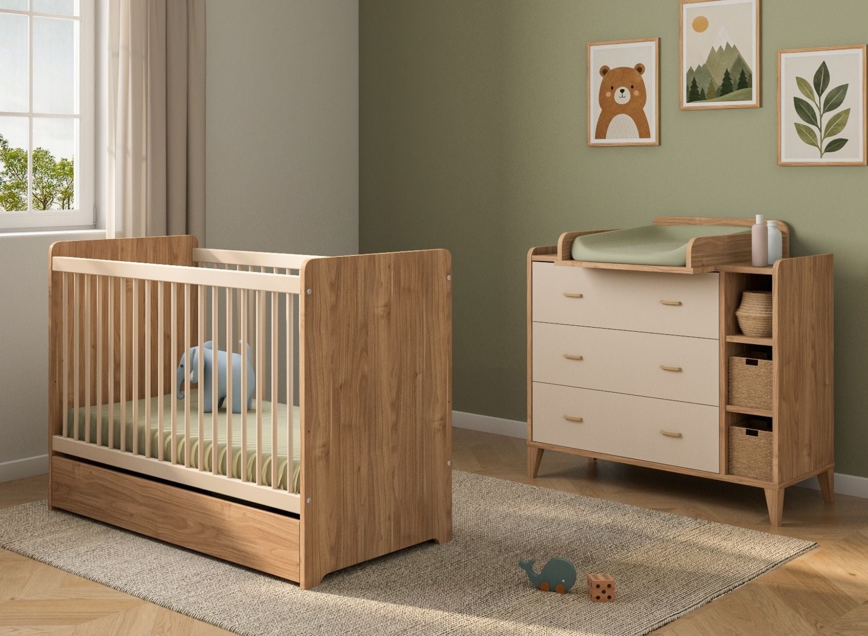Chambre bébé duo ANTON - Bois/Sable 1