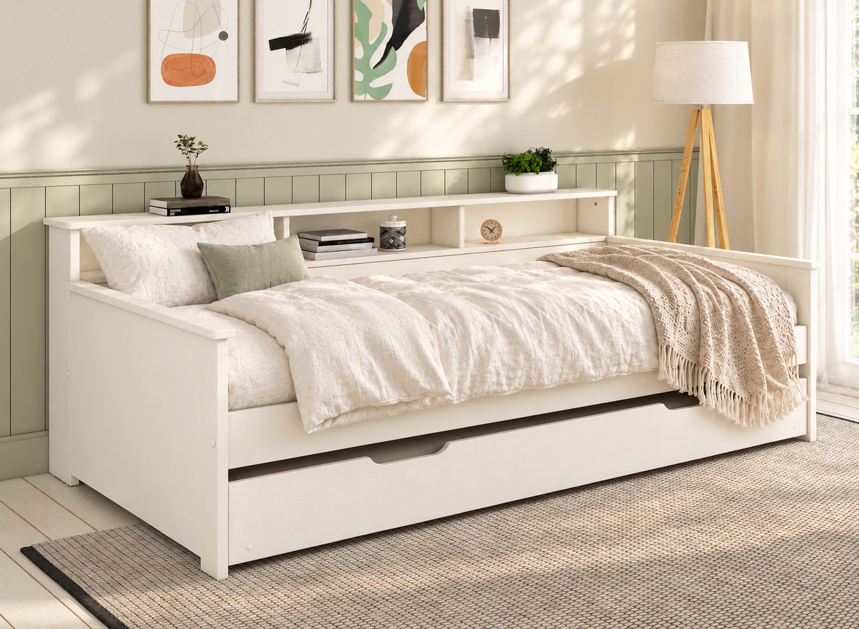 Ausziehbett mit Stauraum 90x200 OLIVER - Weiss