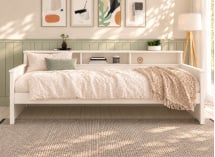 Lit banquette OLIVER sans tiroir avec étagère intégrée – vue de face