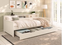 Lit banquette OLIVER avec tiroir de rangement ouvert