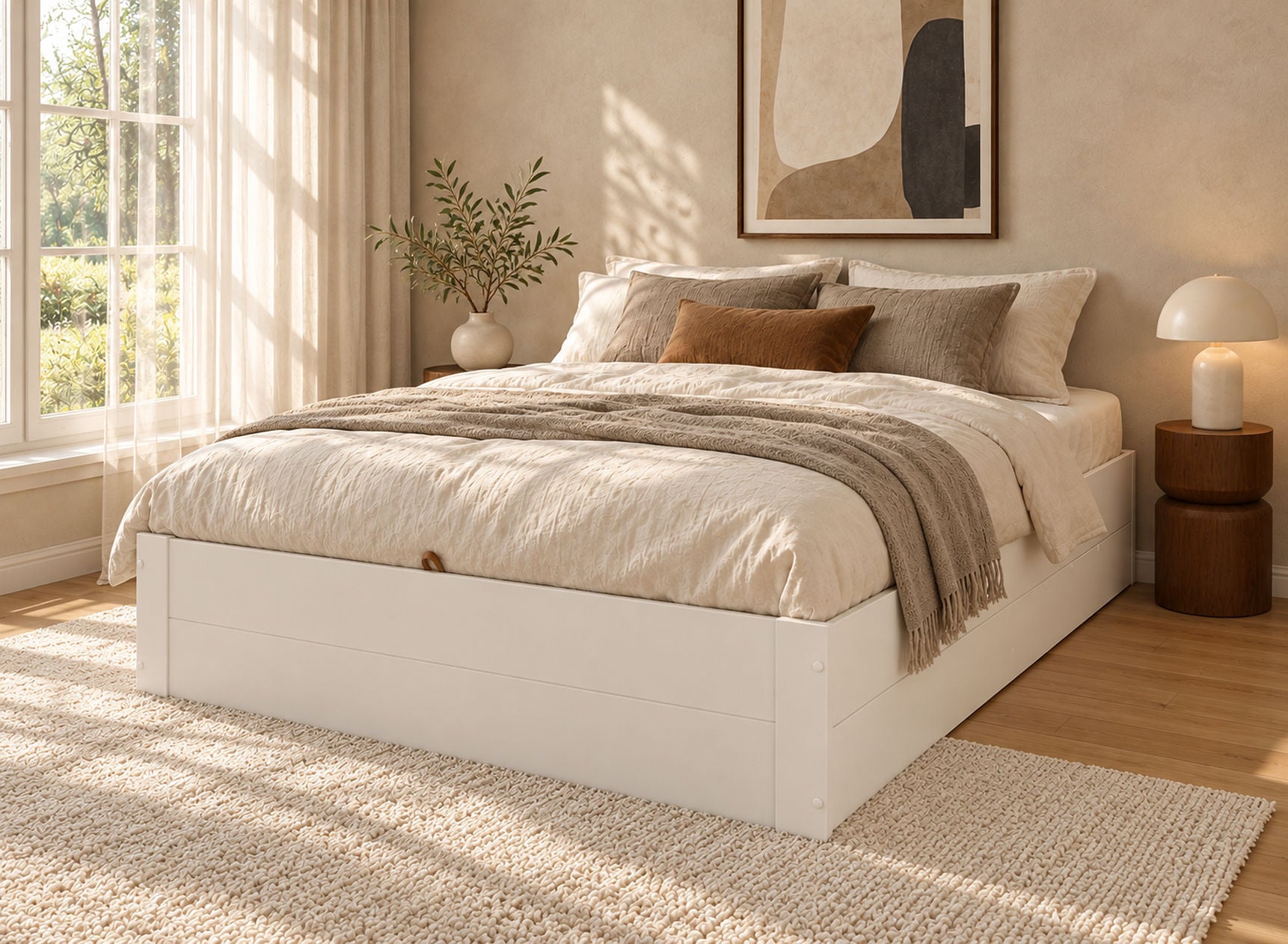 Cama canapé 160x200 en madera SELIO - Blanco