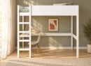 Lit mezzanine JUNE 90x200 blanc avec bureau d’angle à gauche – vue de face