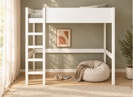 Lit mezzanine JUNE 90x200 blanc sans bureau – vue de face
