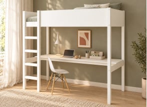 Lit mezzanine 90x200 avec bureau JUNE – Blanc