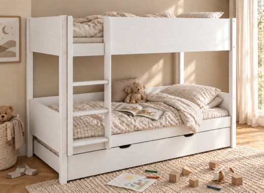 Letto a castello a 3 posti 90x200 JUNE - Bianco