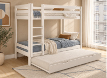 Lit superposé TYPO 90x200 blanc avec lit gigogne ouvert – trois couchages