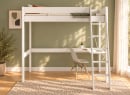 Lit mezzanine SOHO 90x200 blanc avec bureau d'angle à droite – vue de face