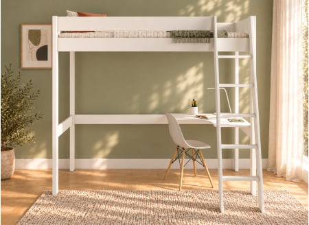 Letto a soppalco 90x200 con scrivania ad angolo SOHO - Bianco