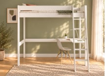Lit mezzanine SOHO 90x200 blanc avec bureau d'angle à droite – vue de face