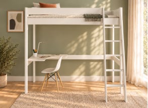 Lit mezzanine 90x200 avec bureau d’angle SOHO - Blanc