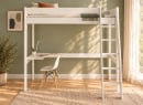 Lit mezzanine SOHO 90x200 blanc avec bureau d'angle à gauche – vue de face