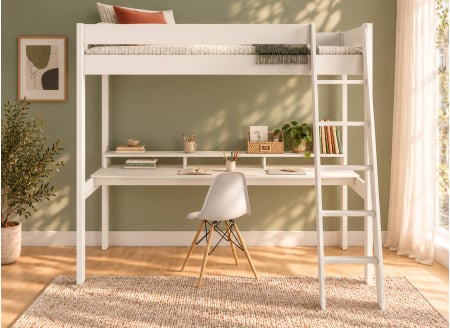 Hoogslaper met bureau 90x200 SOHO - Wit