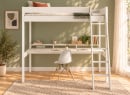 Lit mezzanine SOHO 90x200 blanc avec bureau droit – vue de face