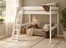 Lit mezzanine SOHO 2 places 140x190 blanc avec coin salon sous le couchage – vue en perspective